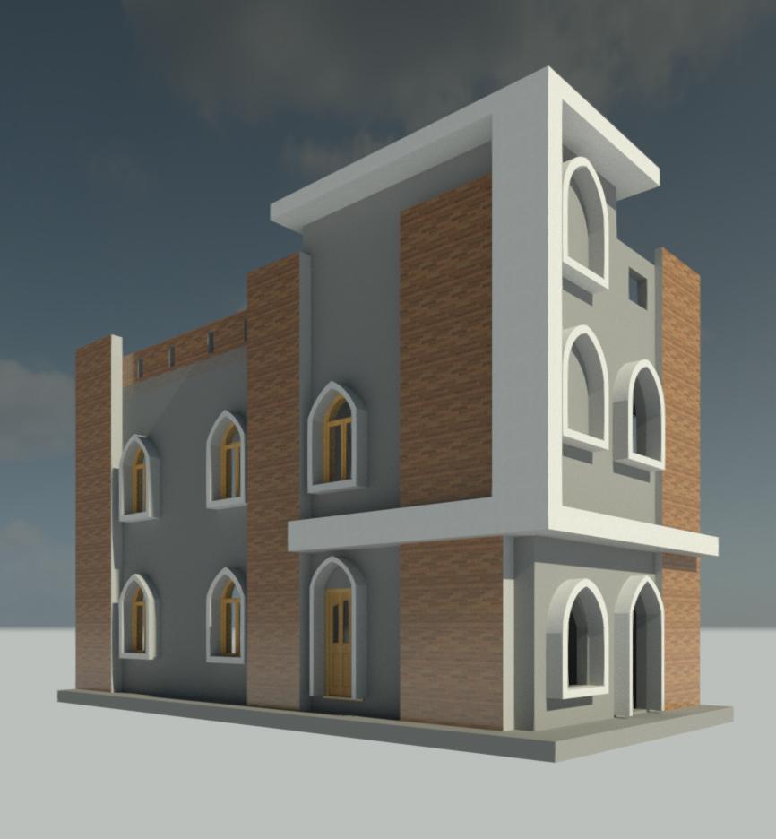 A Modern Arabic Building with Cloudy Afternoon Scene A Modern Arabic Building with Cloudy Afternoon Scene